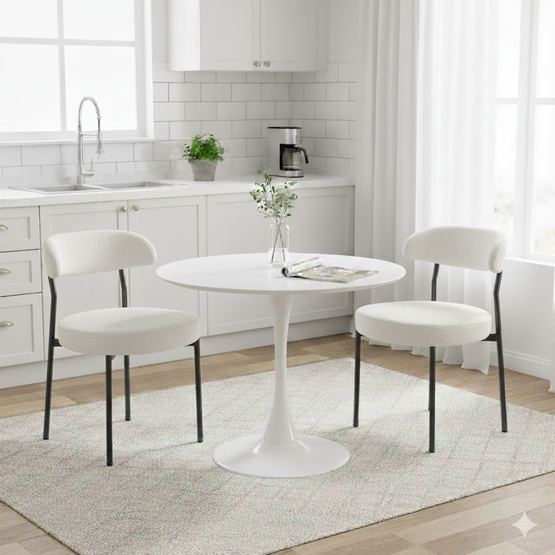 Ensemble de table de salle à manger rond avec 2 chaises, Blanc, Blanc/Noir