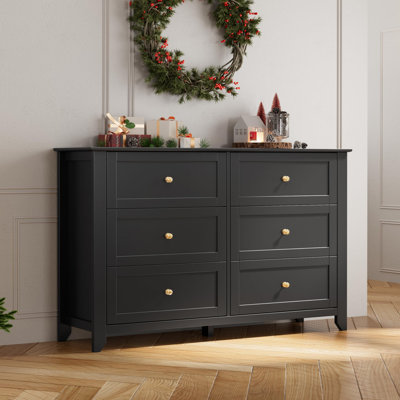 Ensemble de 2 commodes à 6 tiroirs pour chambre à coucher, commodes en bois de 54 po de large avec grand rangement, commode sans poignée pour salon et couloir, ensemble de 2