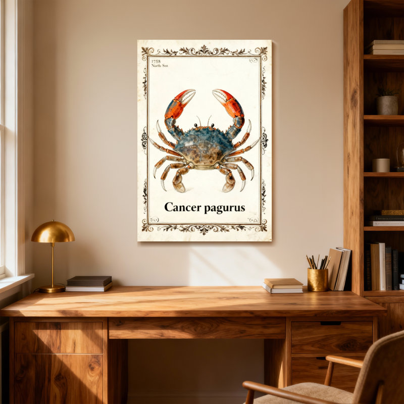 Illustration de crabe d'animaux avec bordure ornée d'animaux, H 48 po x l 32 po