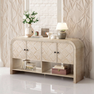 59.8" Versatile Console Table with Woven Wood Slats and Solid Wood Veneer