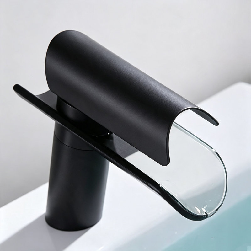 Robinet pour salle de bain à poignée simple avec drain, Noir mat