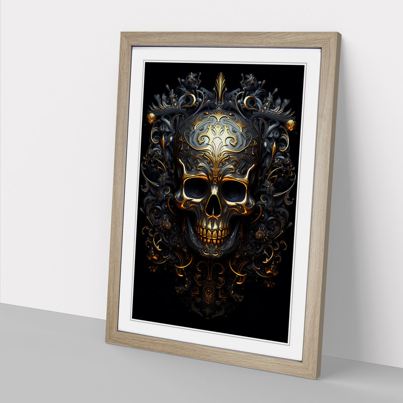 Skull Informel - Framed Print, 46cm H x 34cm W x 2cm D, Oak 