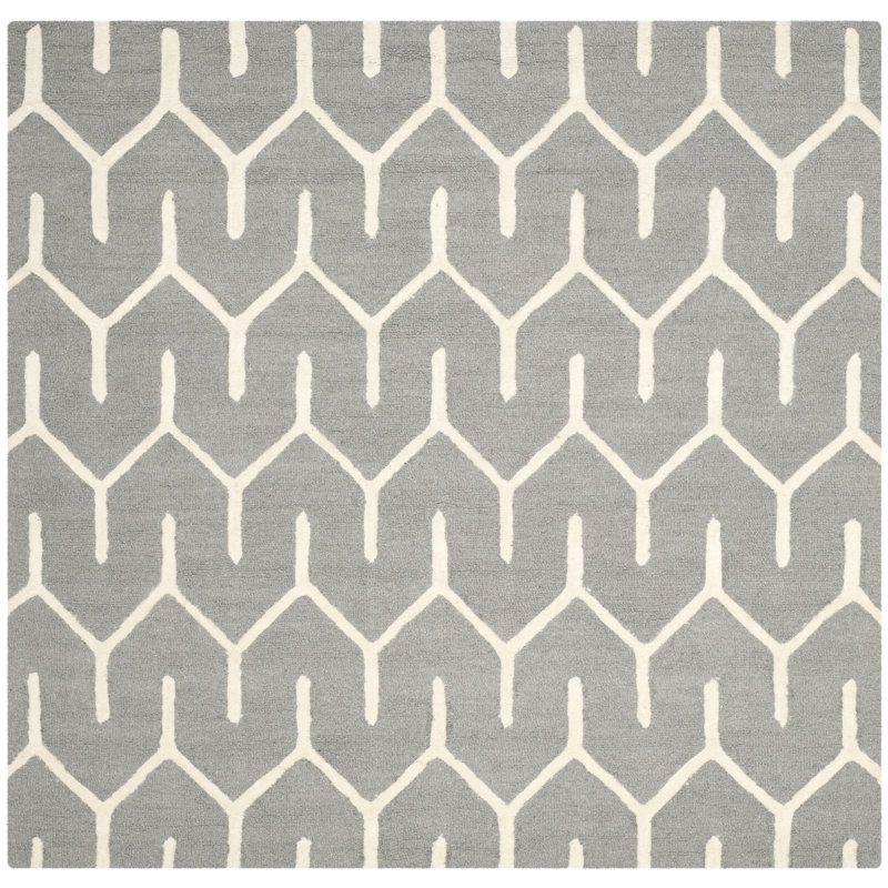 Gray and Ivory Hand-Tufted Wool Geometric 6' x 6' Rug