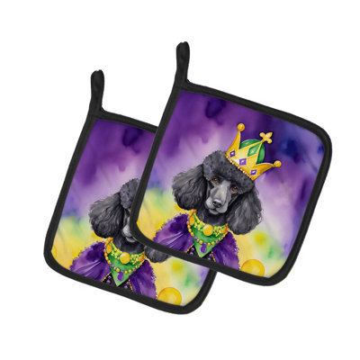 Black Poodle King of Mardi Gras Pair of Pot Holders
