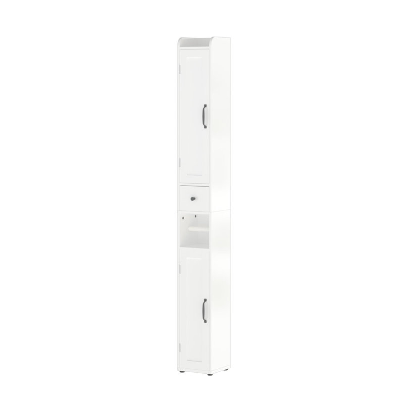 Armoire de rangement pour salle de bain de 67,51 po de hauteur avec tablettes réglables, armoire autoportante mince à 2 portes avec anti-basculement, compartiments ouverts, pour la maison, petits espaces, salle de bain, cuisine, salon, blanc