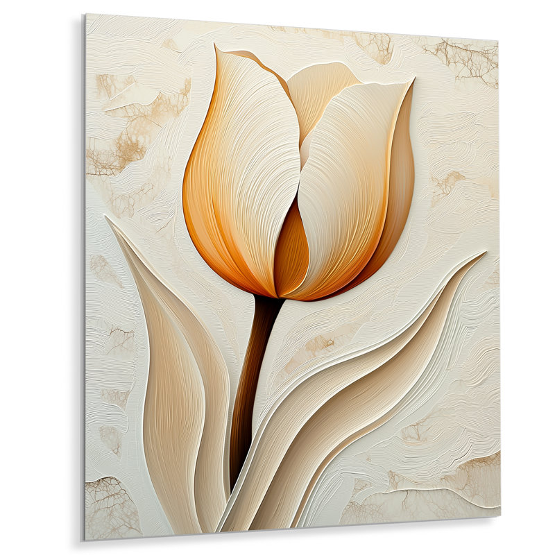 «Orange Twilight Tulip Garden» - art mural floral en métal, impression sur tulipe, H 32 po x l 16 po x P 0,84 po