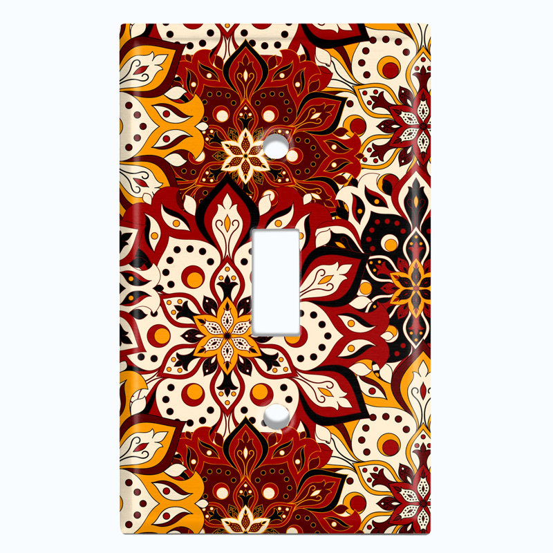 Ensemble de plaques murales avec interrupteur à bascule rouge et brun clair Mandala