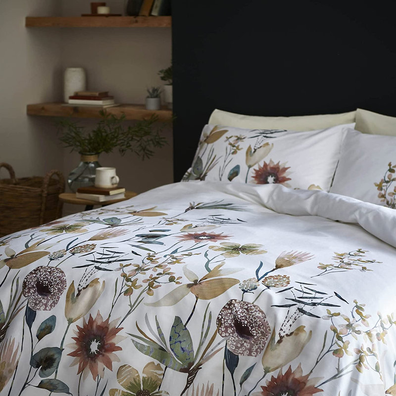 Satin Floral Duvet Cover Set with Pillowcases, Single - 1 Standard Pillowcases