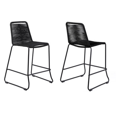 Blomquist Outdoor Counter or Bar Height Stackable Stool in Metal and Rope