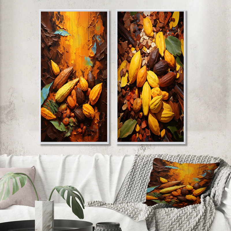 Cacao Beans Odyssey - ensemble de 2 reproductions d'art mural Cacao, Cadre flottant blanc, H 32 po x l 33 po