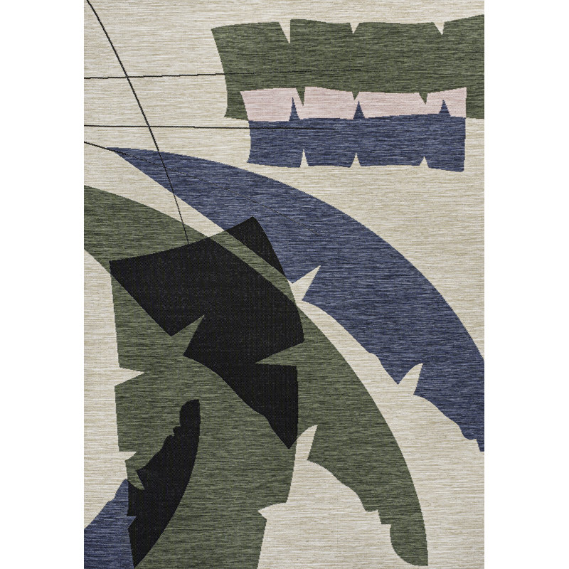 Correlly Coastal Vintage Abstract Palm Leaf Navy/Cream Indoor/Outdoor Rug, Rectangle 2'11" x 4'11"
