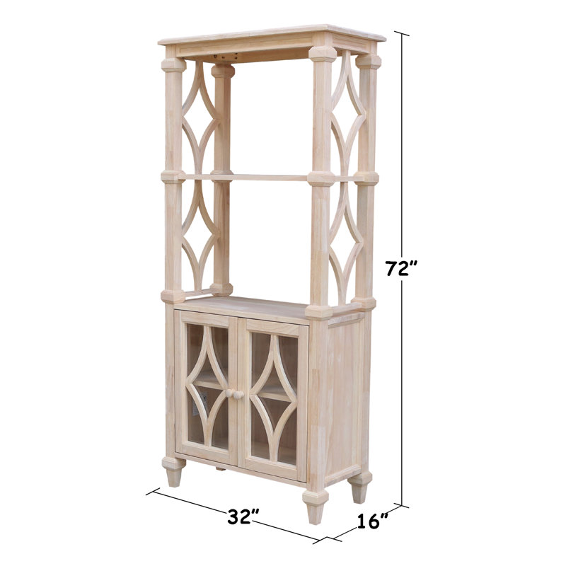 Josephine Solid Wood Unfinished Brown Bookcase with Doors