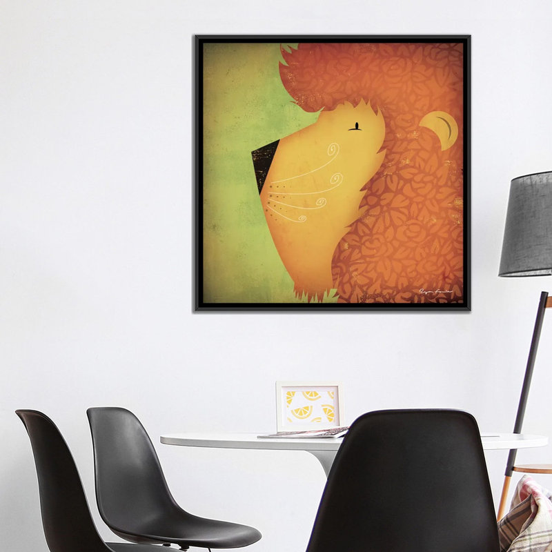«Menoher Lion Wow», art encadré, H 37 po x l 37 po x P 1,5 po, Toile avec cadre noir