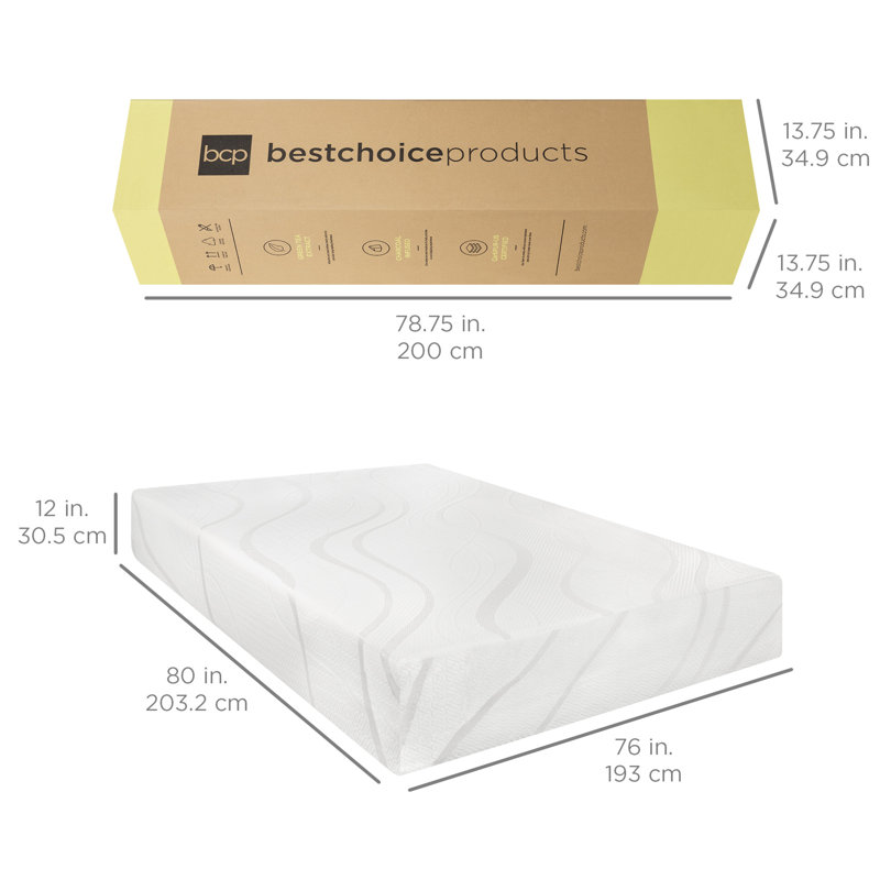 12in King Size 2-Layer Medium-Firm Charcoal Gel & Green Tea Infused Memory Foam Mattress, King