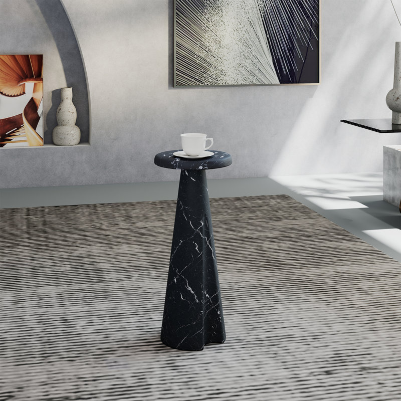 Faux Marble Side Table, Black