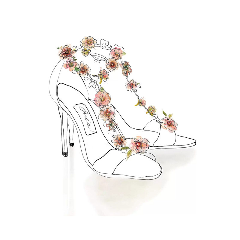Chic Flower Heels by Carol Robinson - Print on Canvas, 30.48 cm H x 30.48 cm W, Wrapped Canvas