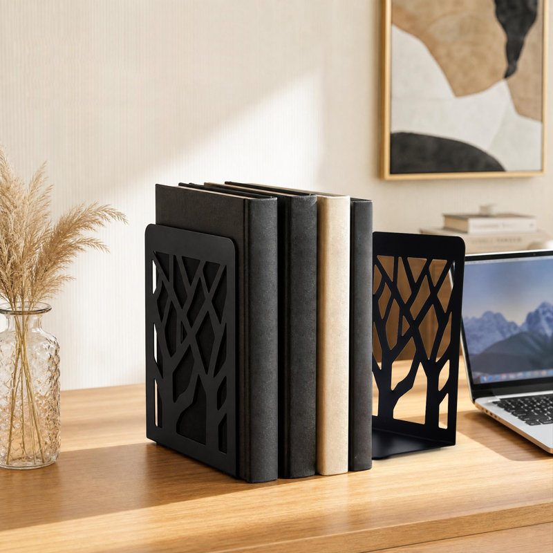 Ensemble de 10 serre-livres en métal en forme de silhouette d'arbre, supports en L de 18 cm de haut avec patins antidérapants pour étagères de bureau à domicile