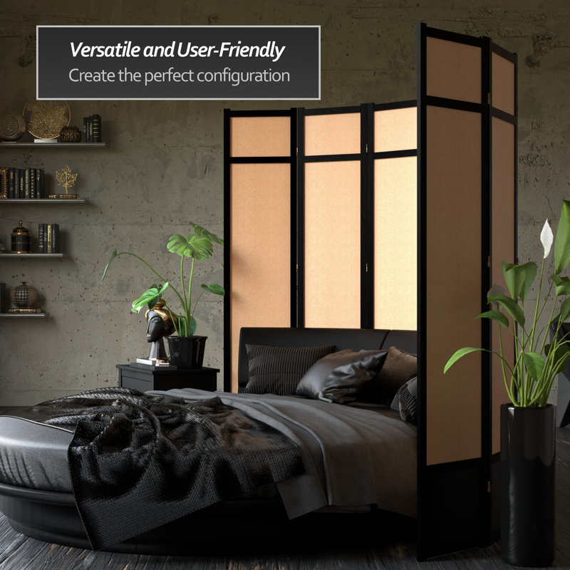 83.5" x 86" Jute Shoji 6 Panel Room Divider, Black, 6 Panel