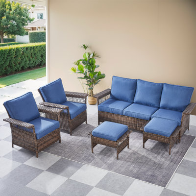 Anferney Anferney 7 - Person Outdoor Sofa Seating Group with Cushions and Ottomans