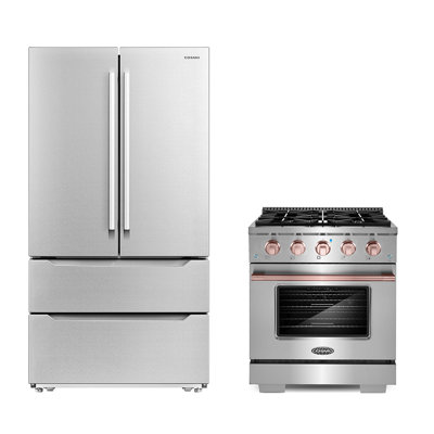 Cosmo 3 Piece Kitchen Appliance Package with French Door Refrigerator , 30'' Gas Freestanding Range -  COS-3PKG-502