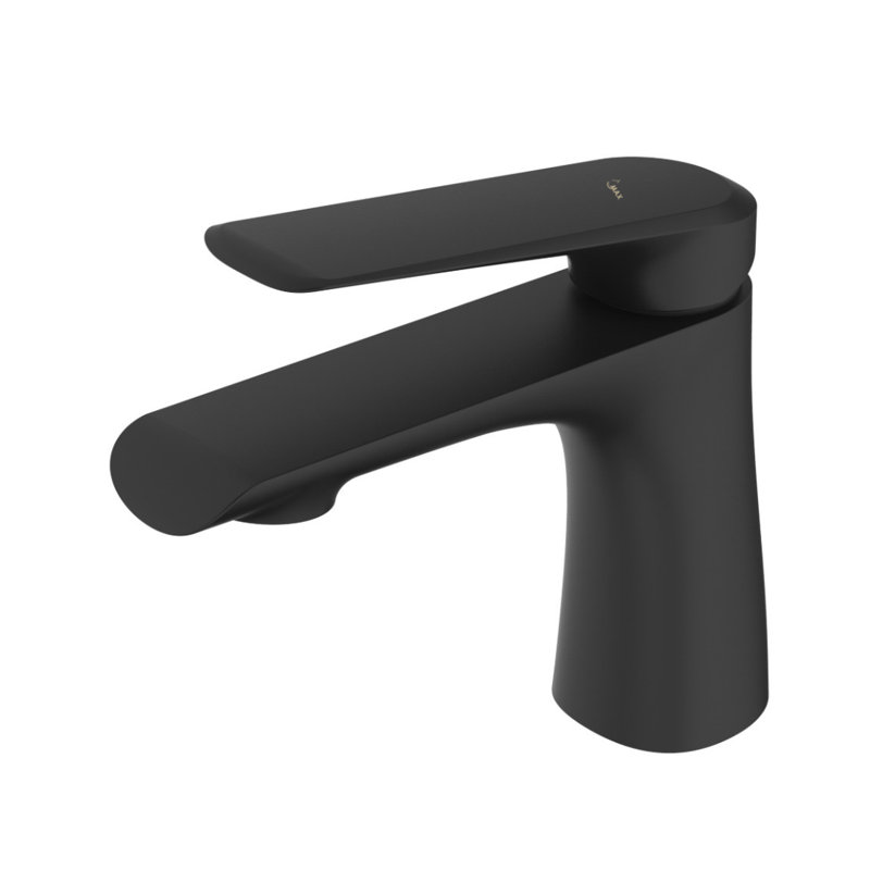 Robinet de salle de bain à trou unique ultra mince avec ensemble de bonde, Noir mat