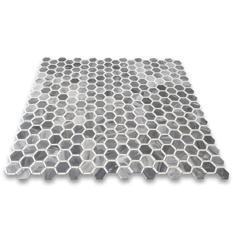 12 in. x 12 in. Honeycomb Marble Tile, Dark Gray