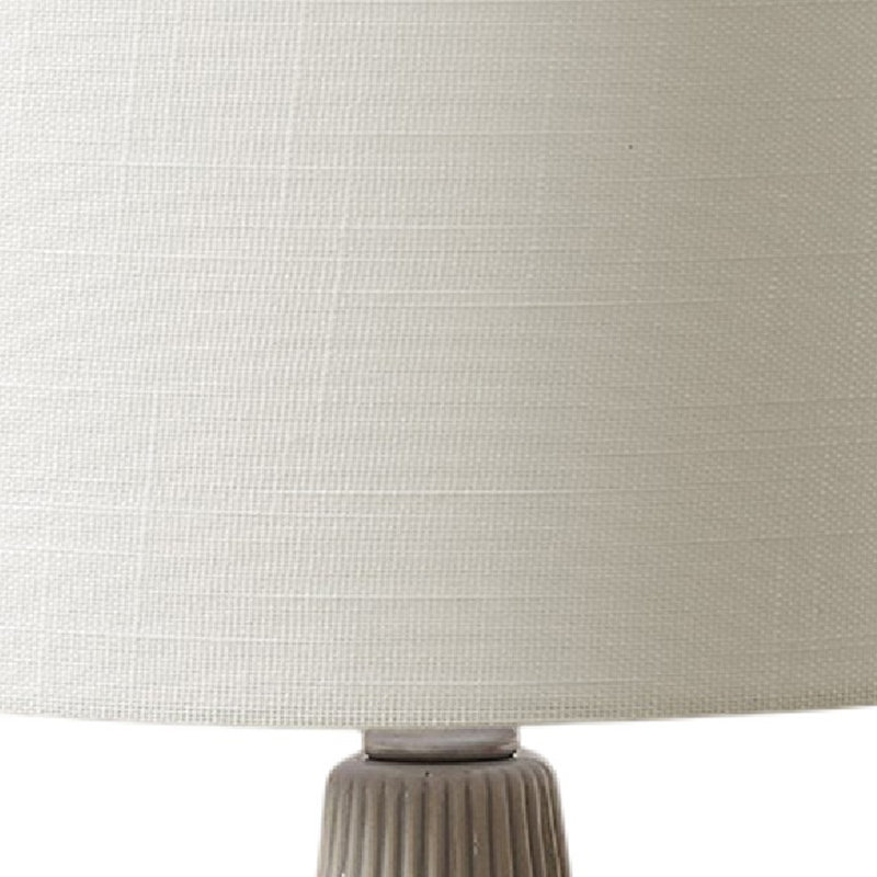 Nix Table Lamp, 17 Inch, Ivory Drum Shade, Ribbed Gray Ceramic Base, Ivory/Gray