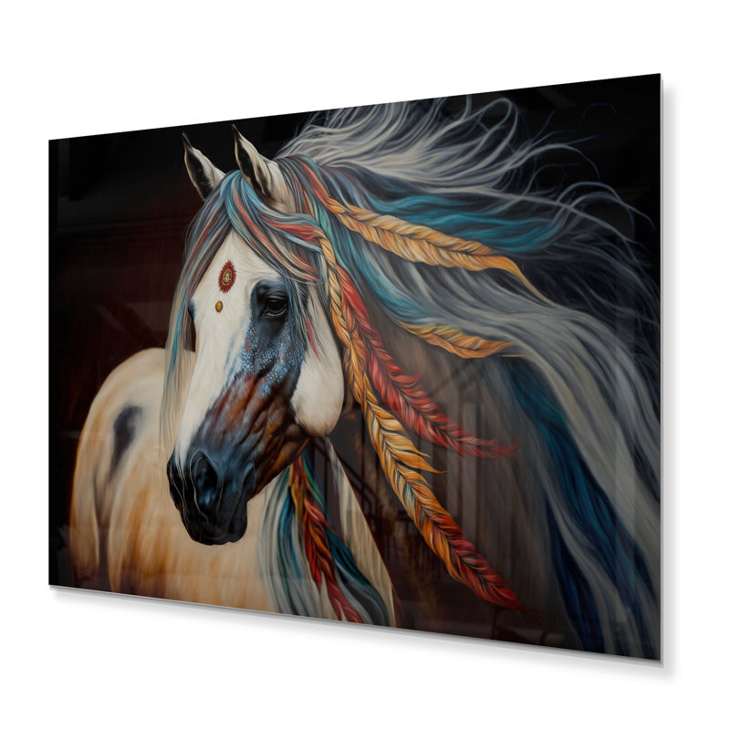 Décoration murale colorée en métal «Native American Horse I» - Cheval moderne, H 34 po x l 44 po