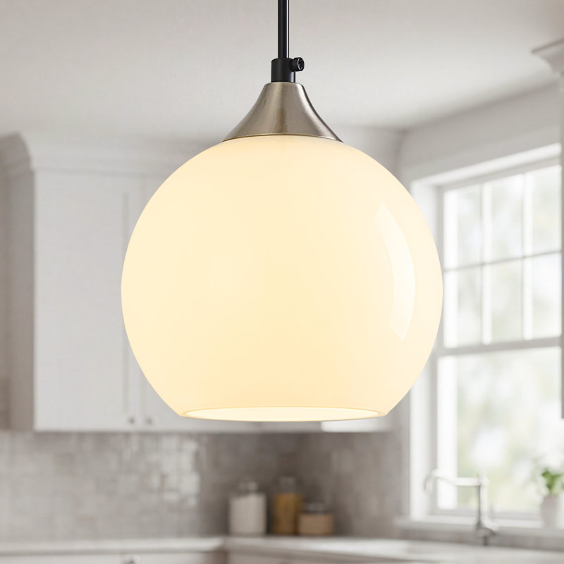 Luminaire suspendu moderne pour îlot de cuisine Dariyon, H 4,92 po x l 5,9 po x P 5,9 po, Milky Luster
