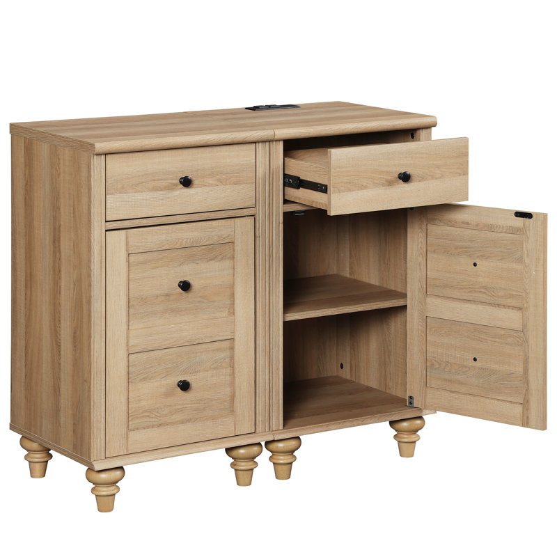 Scarlett Sideboard Cabinet with 4 Glass Doors and Multiple Drawers, Oak