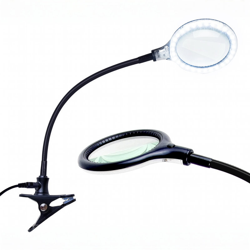 Lampe de bureau grossissante à DEL 1,75 X (3 dioptries) Lightview Pro, col de cygne noir avec base à pince pour bricolage et lecture