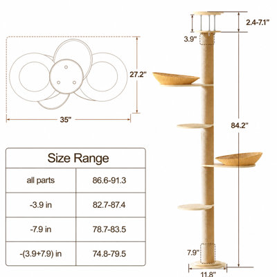 4-level Adjustable Solid Wood Floor-style Cat Scratching Tree - Sisal Rope Wrapped Scratcher For Adult Large Cats