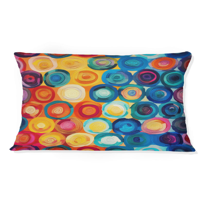 Coussin lombaire à motif géométrique coloré II, Forme rectangulaire, H 12 po x l 20 po