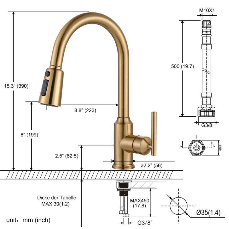 Pull Down Kitchen Faucet, Gold