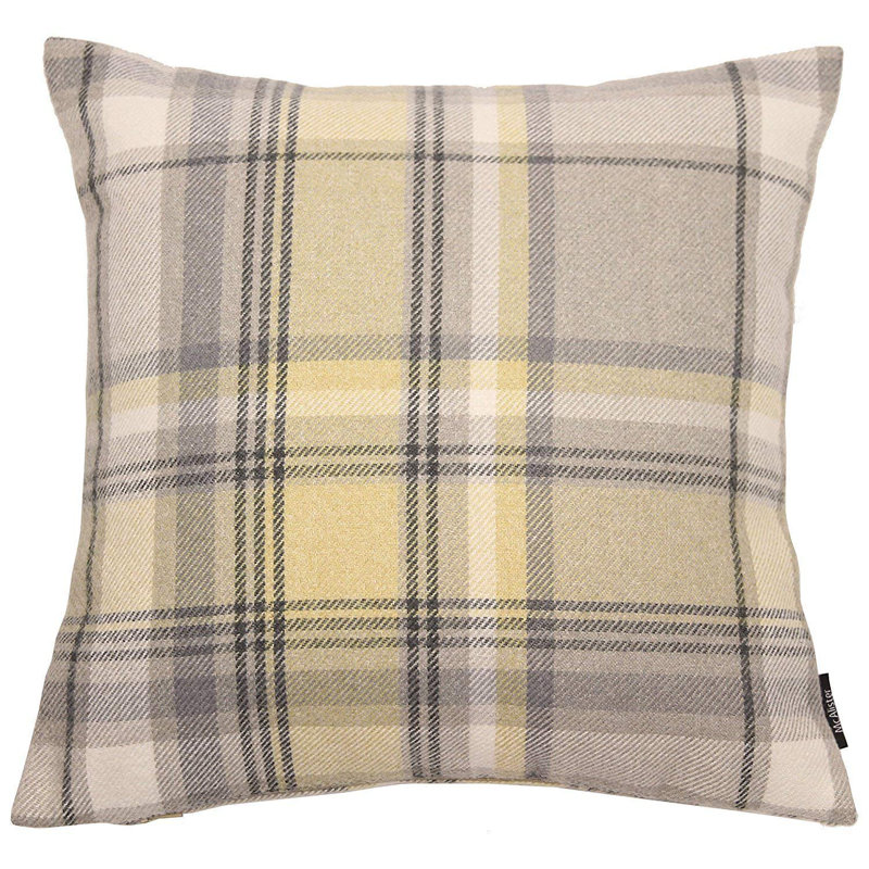 Griggs Plaid Square Cushion, Mustard Yellow/Grey, 43 x 43cm