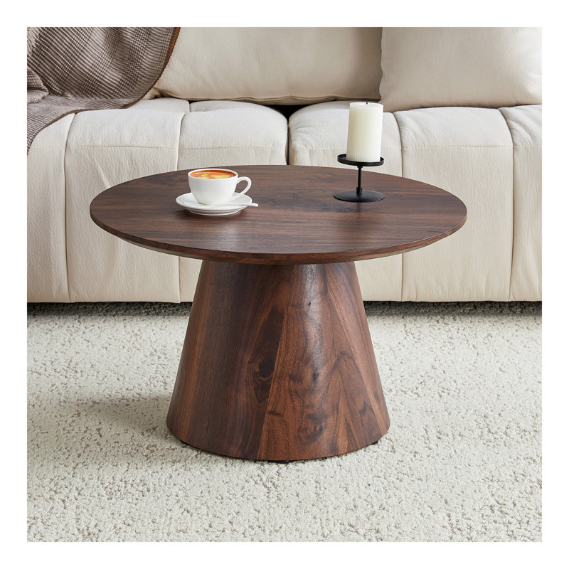 Table basse de style médiéval-moderne, avec placage de grain de bois, ensemble de table basse ronde classique et de table d'appoint, salon simple, table de centre de bureau