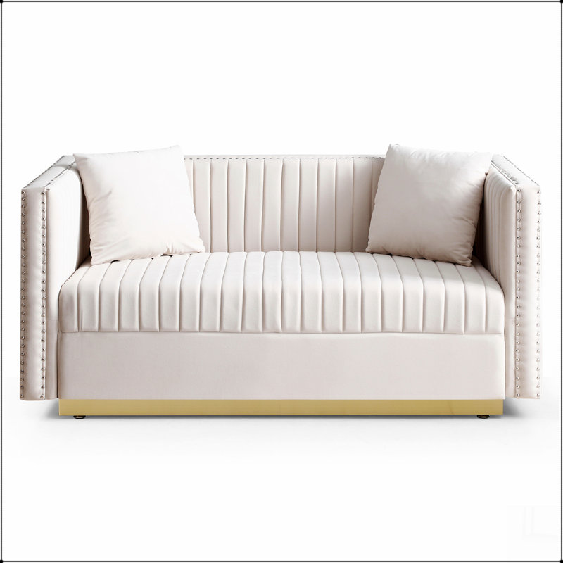 Canapé capitonné à canal vertical pour salon avec 2 coussins, Beige
