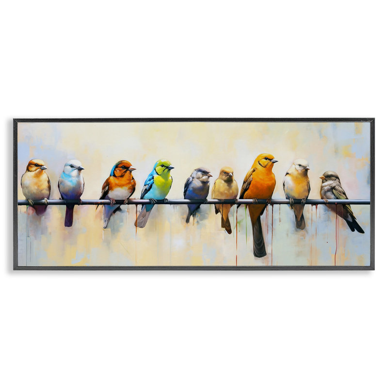 Az-074 - Oiseaux modernes encadrés perchés, Giclée encadrée noir minuit, H 13 po x l 30 po x P 1,5 po