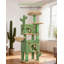 165 cm Cactus Cat Tree, Cat Tower for Indoor Cats, Multi-Level Cats Condo with 6 Scratching Posts, 2 Platforms, 2 Caves, Basket, Pompoms, Sisal Rope, Anti-Tip Kit, Green Brown