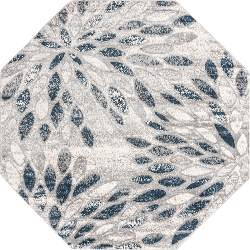Tapis champêtre et floral couleur marbre, Octogone 8 pi