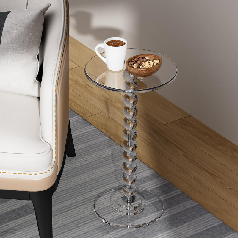 Acrylic Side Table, End Table Round Top With Solid Post For Living Room, Bedroom, Balcony, Easy Assembly (Pedestal, Clear)