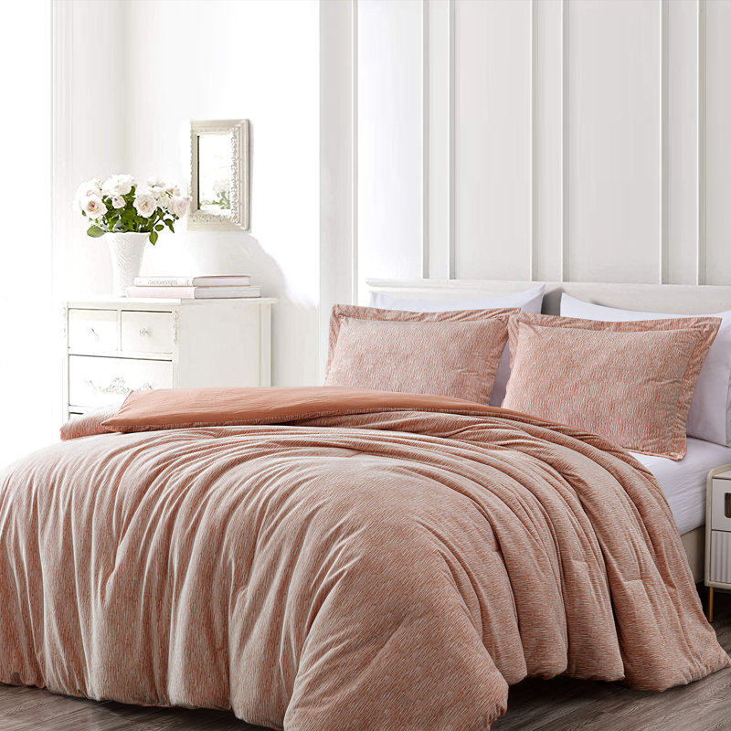 Soft Plush Jacquard Velvet Comforter Set, Full / Double Comforter + 2 Standard Shams, Orange