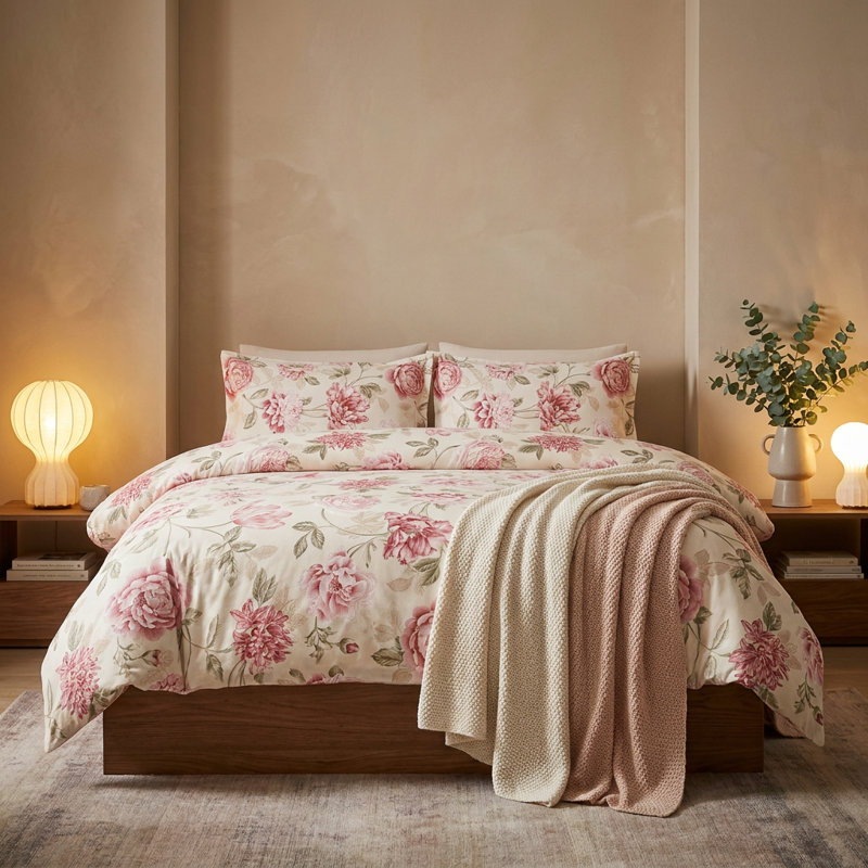 Ensemble de housse de couette en mélange de coton floral rose Care