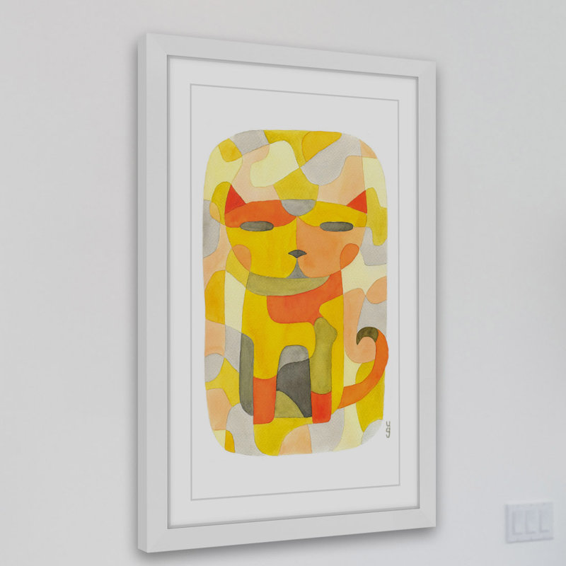 Chat 1, reproduction d'art, H 30 po x l 20 po, Cadre blanc