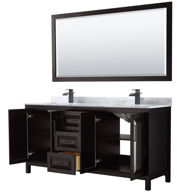 Daria 72'' W Double Vanity, Polished Chrome, Dark Espresso, White Cultured Marble