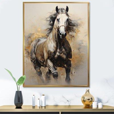 Keavie Beige Horse Golden Equestrian Pointillism Framed On Canvas Print