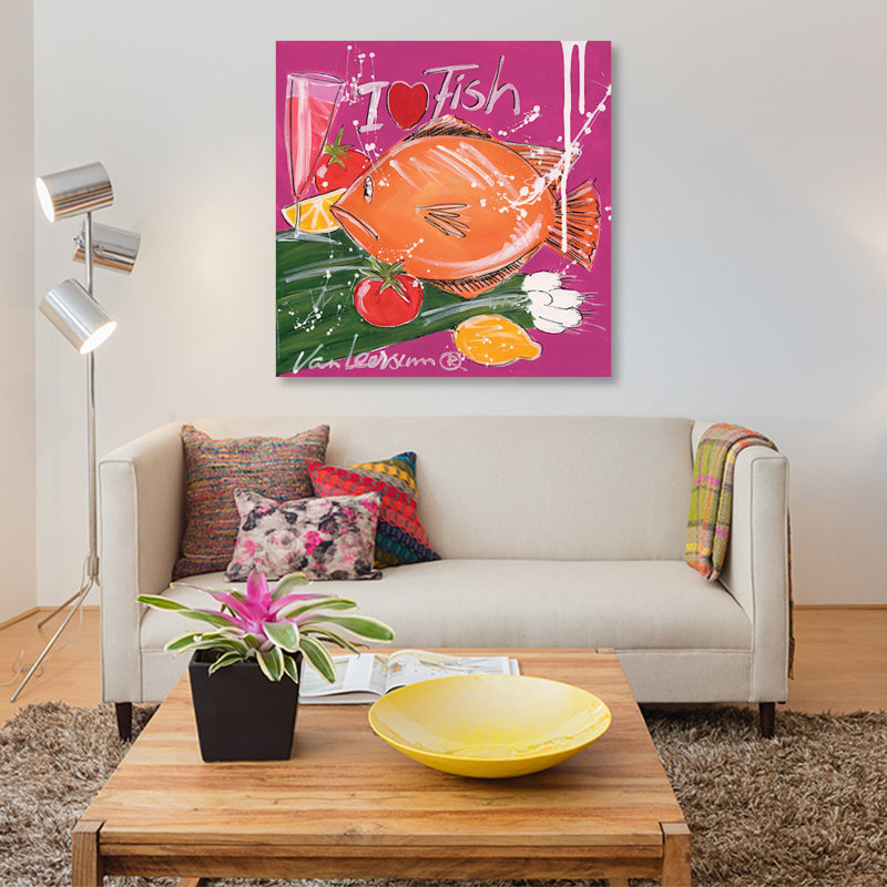 « i love fish », impression sur toile, H 12 po x l 12 po x P 1,5 po, Toile tendue, Pas de tapis