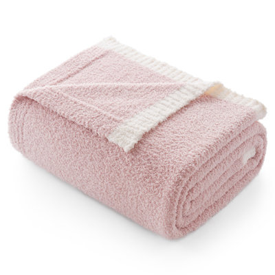 Reversible Essential Knit Throw Blanket Soft Feather Yarn Blankets Solid Color