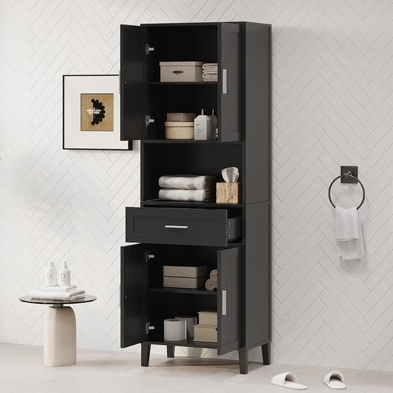 70.9" High Freestanding Tall Bathroom Cabinet With A Drawer, 2 Cabinets, 4 Soft-Close Doors, 2 Adjustable Shelves, Open Storage, For Bathroom, Living Room, Laundry Room