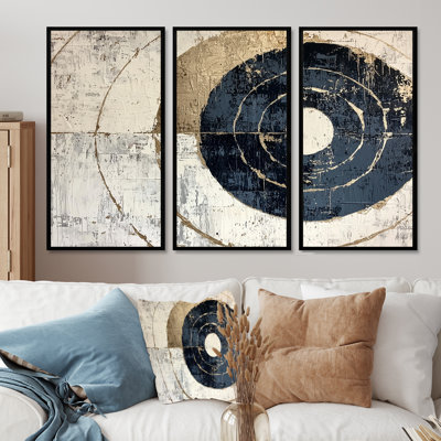 «Beige et bleu», ensemble d'impressions d'art mural abstrait spirale céleste «I»